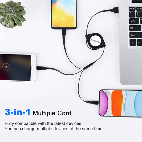 [2024 Upgraded 2 Pack Multi Retractable Charging Cable, 3 in 1 USB Charging Cable with USB C/Micro USB/Phone Port, 3.3FT Charging Cable for Phone ...