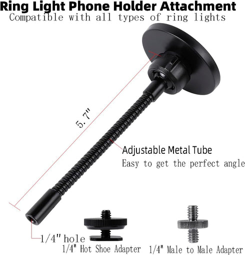 Super Magnetic Phone Holder for Ring Light and Tripod Stand with 1/4'' and Hot Shoe Adapter, Flexible Cell Phone Tripod Mount Adapter for MagSafe ...