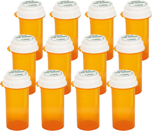 Prescription Reversible Thumb Tab Vials, Medicine Container, Pill Bottle, Prescription Pharmacy Vials Reversible Cap with Animal Pet Resistant (no...