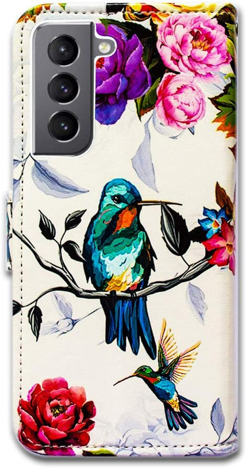 Case for Galaxy S21 5G, Hummingbird in Flowers Bird Leather Flip Phone Case Wallet Cover with Card Slot Holder Kickstand for Samsung Galaxy S21 5G...