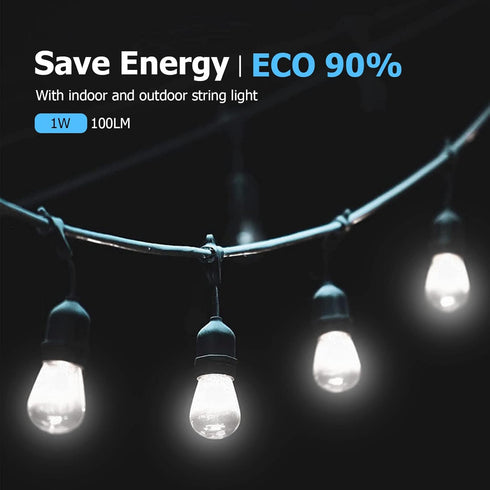 Jslinter S14 5000K Daylight Outdoor String Lights Bulbs Replacement, Shatterproof & Waterproof, 1 Watt LED 11W Equivalent, E26 Base Non-dimmable, ...