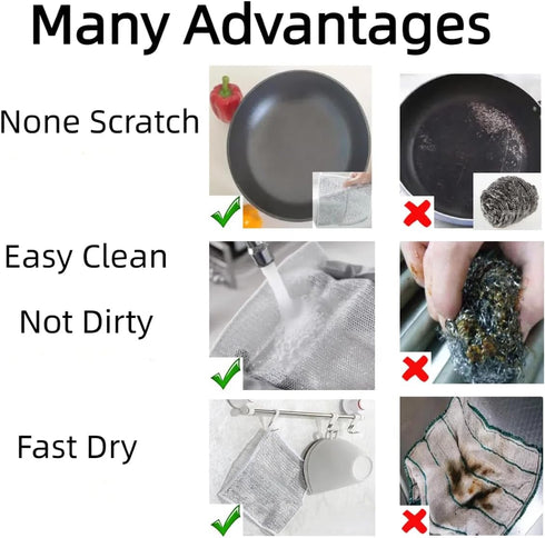 Non-Scratch Wire Cleaning Dishwash Dishcloth, Kitchen Washcloths for Washing Dishes, Multipurpose Wire Dishwashing Rag for Wet and Dry(10PCS)(Doub...