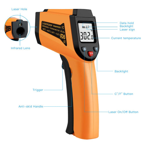 Digital Infrared Thermometer Gun Non-Contact Grip Infrared Laser Thermometer Temperature Gun -58?~ 752? for Instant Read Meat Digital Kitchen Ther...