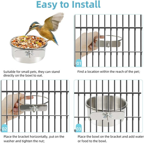 2 Pack Stainless Steel Bird Bowls for Cage Parrot Food Water Bowl Bird Feeding Dish Cups Parrot Food Water Feeder Pet Hanging Bowl Crate Coop Cups...