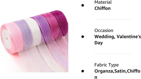 6 Rolls Sheer Chiffon Ribbon Organza Satin Ribbon Transparent Chiffon Ribbon for Wrapping Decorating Valentine's Day Wedding Birthday Bouquet Garl...