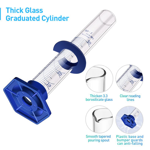Thick Glass Graduated Cylinder Measuring Liquid Lab Cylinders with Anti-falling Plastic Base and Bumper Guards and Cylinder Brush (glass, 50ML)...