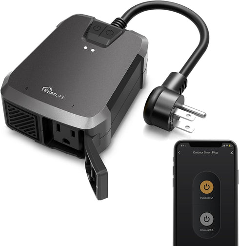 TREATLIFE Outdoor Smart Plug with 2 Individual Control Outlets, IP64 Weather Resistance, Smart Home Outlet Timer Compatible with Alexa, Google Hom...