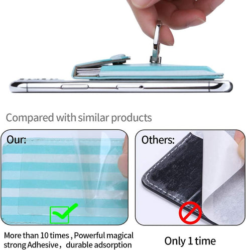 Cell Phone Card Holder RFID Ring Stand Stick on Wallet Card Holder for Back of Phone for iPhone Android and All Smartphones Green Striped...