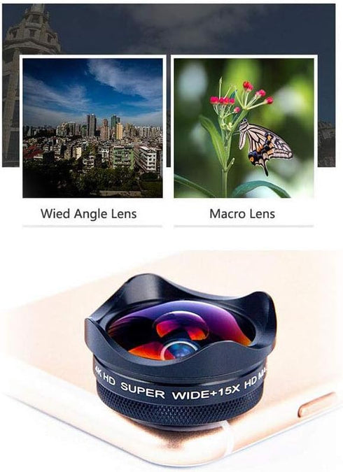 Andoer 4K Smartphone Camera Lens 0.45X Wide Angle 15X Macro Phone Lens with Universal Clip...