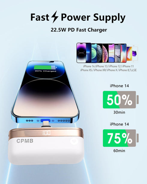 Portable Power Bank with 5,000mAh, Portable Charger 22.5W,Digital Display,Mini Battery Pack Compatible with iPhone 14/14 Pro / 14 Plus / 14 Pro Ma...