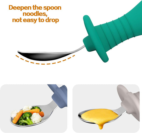 4 Pcs Baby Spoons Toddler Spoons for Self Feeding, Kids Spoons with Silicone Round Handle, Stainless Steel Toddler Utensils Children Safe Silverwa...