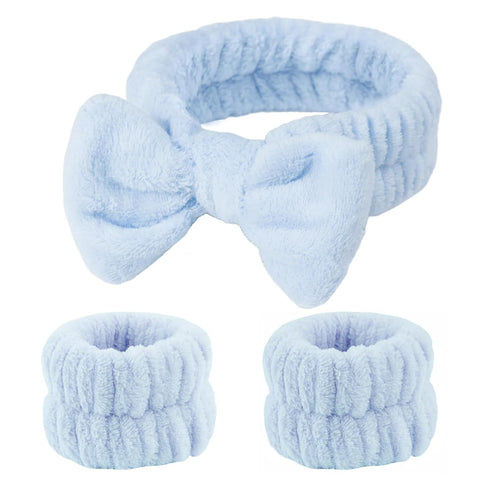 Fmeida Spa Headband and Wristband Set,Light Blue, 3 Pack,Spa Night Essentials...