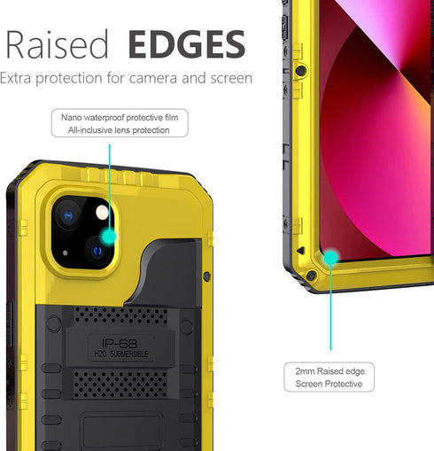 Waterproof Case for iPhone 13 Metal Case Heavy Duty Case Full Body Dustproof Dropproof Aluminum Alloy Case with Silicone Built-in Screen Protector...