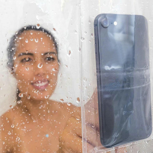 Fangkun iPad Mount Clear Shower Curtain Liner - 4 Touch-sensative Pockets - Bath/Shower Organizer - Bathroom Storage Bag 32 x 72 inches...