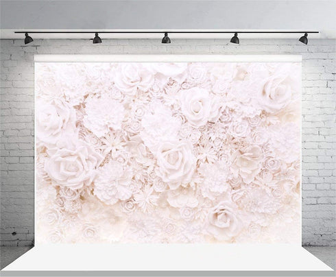 Laeacco White Paper Rose Flowers Backdrop 7x5ft Floral Roses Photography Background Blossoming Scene Mother's Birthday Girls Photo Portraits Wallp...