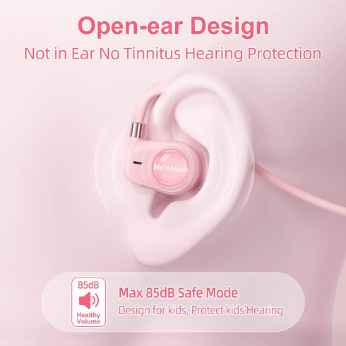MeloAudio Kids Headphones, Open Ear Headphones, Kids Wireless Headphones with Microphone, Pink Headphones for Girls, Ultra-Light, Perfect for iPad...