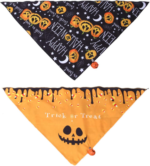 2 Pack Halloween Dog Bandanas with Bell, Pet Holiday Pumpkin Ghost Themed Pattern Triangle Bibs Dog Fall Scarf Accessories Premium Durable Fabric ...