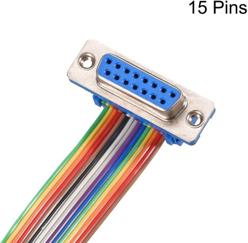 uxcell IDC Rainbow Wire Flat Ribbon Cable DB15 Male to DB15 Female Connector 2.54mm Pitch 19.7inch Length...