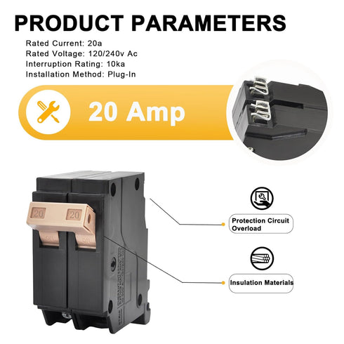 New Upgrade 220 2-Pole 20-Amp Circuit Breaker, 3/4-Inch Plug-On Molded Case Circuit Breaker, Thermal Magnetic Protection, 20 Amp 10 KAIC, 120/240V...