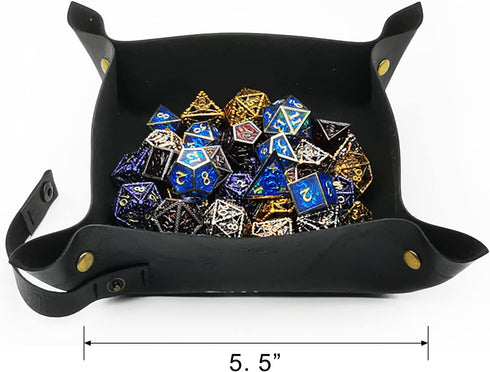 HAOMEJA DND Dice Tray Bag & Tray with Button Role Playing Dice Bag Leather dice Bag Jewelry Coin & Small Accessories Bag Storage Bag (Black)...