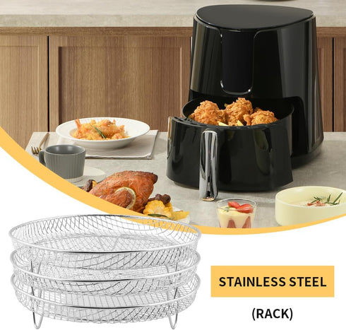 3 Pcs Air Fryer Racks,Air Fryer Three Layer Mesh Set,Heightening Feet Air Fryer Rack,with Oil Brush and Clip Stainless Steel Stack able for Air Fr...