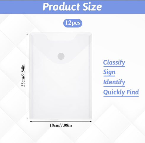 Document Folders, 12 Pack Large Clear Die & Stamp Storage Bag 10 x 7 inch Transparent Plastic Envelopes Waterproof Poly Envelope with Closure File...