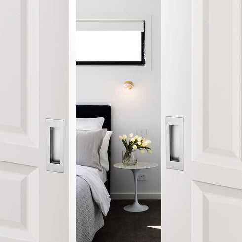 Ravinte 1 Pack Brushed Nickel Sliding Closet Door Handles Silver Flush Pulls 4.72in Length Recessed Finger Pulls for Sliding Barn Door Sqaure Cabi...