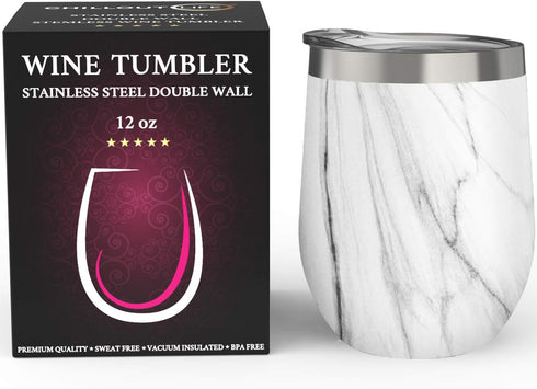 CHILLOUT LIFE 12 oz Stainless Steel Tumbler with Lid - Wine Tumbler Double Wall Vacuum Insulated Travel Tumbler Cup for Coffee, Wine, Cocktails, I...
