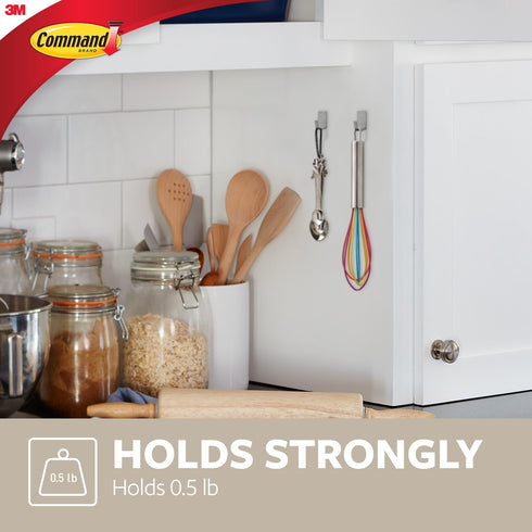 Command Small Stainless Steel Metal Hooks 8 Hooks, 10 Command Strips, Holds up to 0.5 lb, Removable Self Adhesive Hooks, Great for Wall Décor...