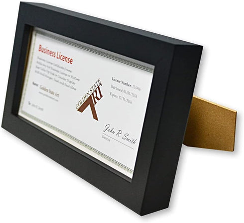 Golden State Art, Wood Frame for 4x9 Business License Certificate with Real Glass & Table-top Display, Black...