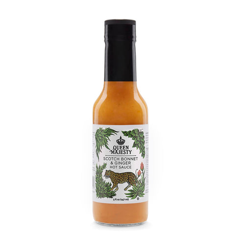 Queen Majesty Scotch Bonnet & Ginger Hot Sauce, 5 oz - All Natural Scotch Bonnet, Habanero, & Ginger Condiment - Vegan, Kosher, Gluten Free, non G...
