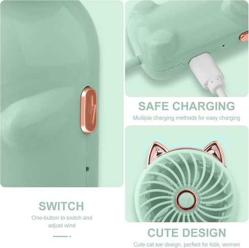 QearFun Handheld Fan Portable, Mini Hand Held Fan with USB Rechargeable Battery, 3 Speed Personal Desk Table Fan with Base, 8-12 Hours Operated Sm...