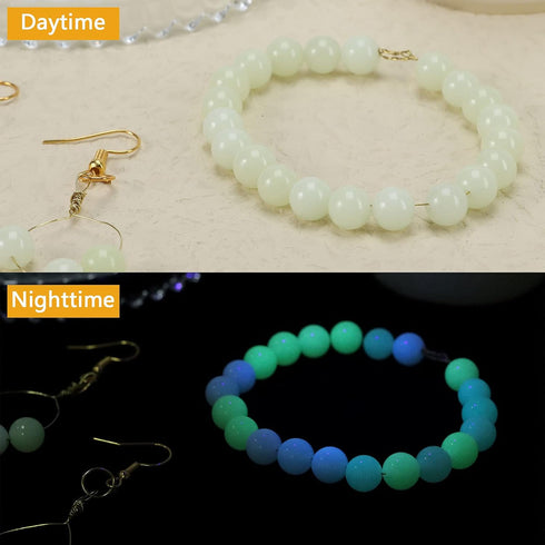 200 Pcs Luminous Solar Stone Beads Shiny Stone Glow in The Dark Glowing Loose Bead Round 8mm Blue Green Mixed with Hole for DIY Jewelry Making Bra...