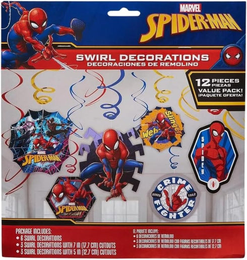 Spider-Man™ Webbed Wonder Swirl Value Pack - Set of 12 - Ultimate Party Decoration Kit, Eye-Catching & Easy Setup Swirl Decor...