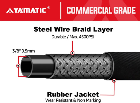YAMATIC Pressure Washer Whip Hose with Swivel Steel Connector, 3/8" Jumper Hose 2FT For Hose Reel and Power Washer, 4000 PSI...