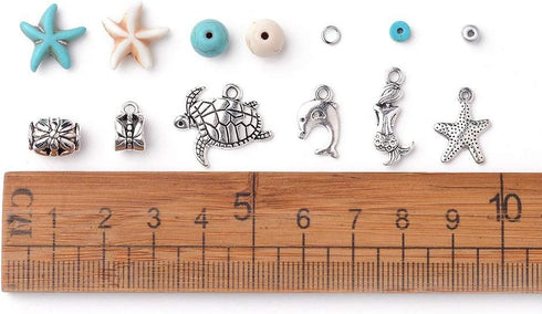 208Pcs Ocean Theme Turquoise Beads Summer Beach Beads Starfish Mermaid Turtle Charms Beads Alloy Sea Pendants Loose Spacer Beads Turquoise Jewelry...