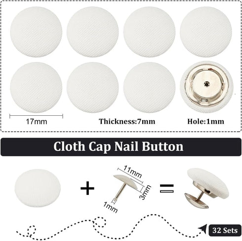 BENECREAT 32 Sets 0.67Inch Baseball Cap Button Top Replacement Hats Buttons, White Cloth Covered Hat Button for Hat Replacement Repair Jeans Blous...