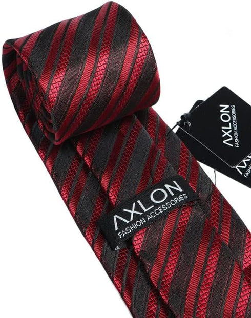 Burgandy Striped Ties For Men – Tie Set With Pocket Square Cufflinks Tie Clip Bar & Flower Brooch Pin For Mens (Pack of 5) (AXTS57)...