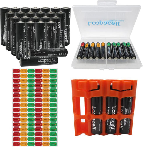 AAA Alkaline Industrial Batteries (Pack of 24) 1.5V - Includes Battery Organizer kit...