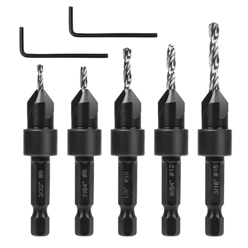 7pcs Countersink Drill Bit Set, Counter Sink Drill Bit for Wood with Wrenches Woodworking Countersink Bit for #6#8#10#12#16 Screws in Hard Wood Pl...