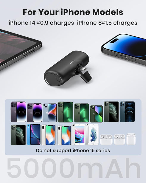 SOARAISE Small Portable Charger with Built-in USB Connector, 5000mAh Ultra-Compact Power Bank Mini External Battery Pack for iPhone 14/Pro/Pro Max...