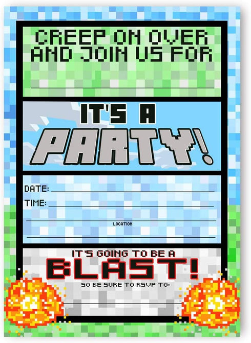 Pixel Party Invitations - 20 Invitations + 20 Envelopes - DOUBLE SIDED - Video Game Invitations - Game Truck Party Supplies - Brights 20ct...