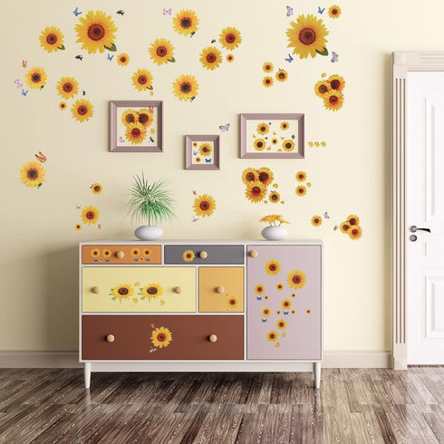 135 Pcs Sunflower Wall Sticker, Removable 3D Waterproof Decor for Kids, Mother's Day, Bathroom, Kitchen - Decorative Decals...