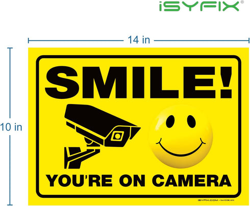 iSYFIX Smile You're on Camera Stickers for Business - 2 Pack 14x10 Inch - Self-Adhesive Vinyl, Laminated for UV Protection, Weather, Fade Resistan...
