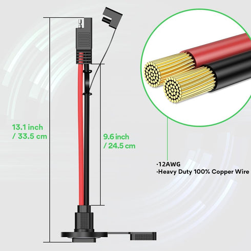 SAE Connector Power Socket Sidewall Port, 12AWG Cable Weatherproof Cable Quick Connect Panel Mount Universal Flush Mount Adapter for Solar Generat...