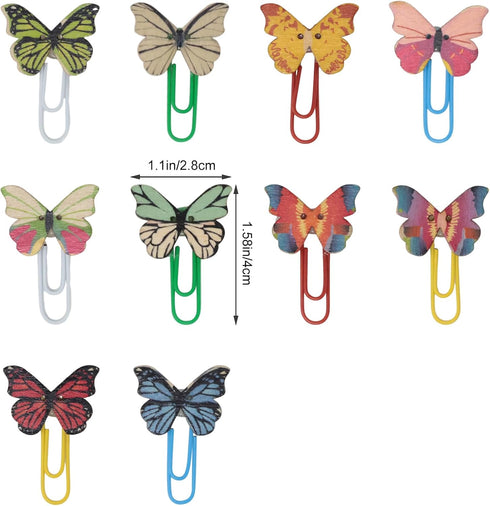 yueton 54 PCS Cute Butterfly Paper Clips Creative Cartoon Bookmarks Lovely Animal Binder Clips Wood File Document Clamps for Office Supplies Birth...