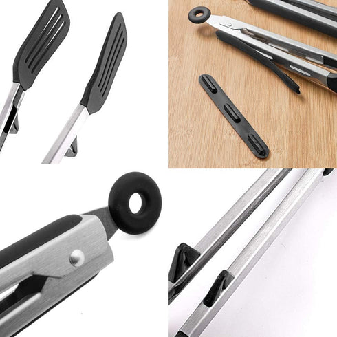 Kitchen Tongs 9 inches and 12 inches Fish Spatula Stainless Steel Locking with Silicone Tips Cooking Salad Buffet BBQ Serving Tongs Heat Resistant...