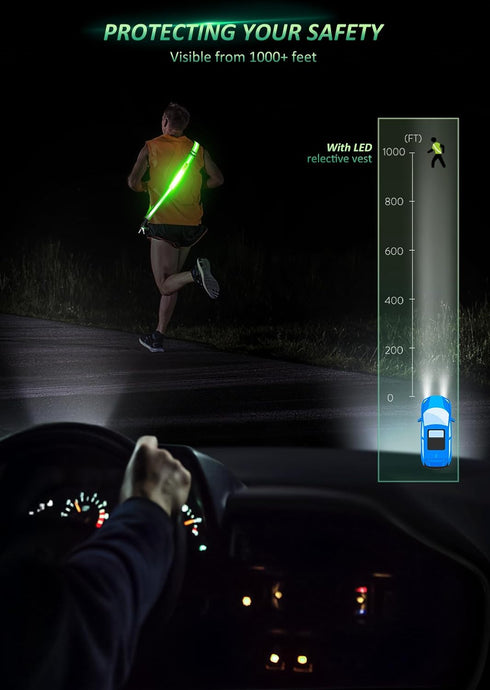 LED Reflective Belt Sash Walking Gear,Safety Lights for Walkers at Night,High Visibility Safety Rechargeable Reflective Running Gear for Men Women...