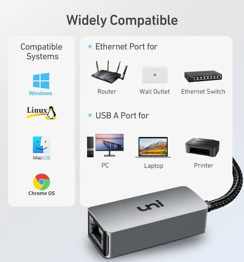 uni USB to Ethernet Adapter, Driver Free USB 3.0 to Gigabit Ethernet LAN Network Adapter, 100/1000 Mbps RJ45 Internet Adapter Compatible with MacB...