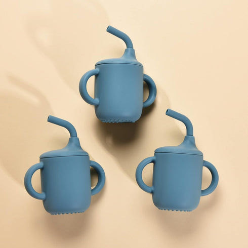 CHILDLIKE BEHAVIOR Mini Mushie Sippy Cup - Silicone Straw Cup For Baby, Toddlers - Cups Training with Lids Covers and Soft Grip Handle - Transitio...
